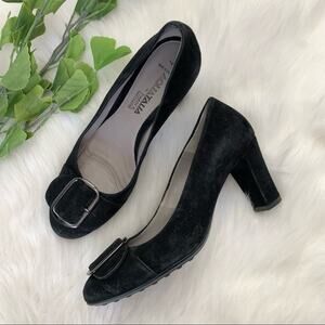 Aquatalia | Black Sacchetto Buckle Front Heel Pumps Round Toe Italy Women's 7